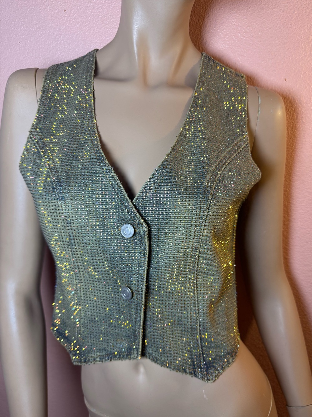 Windsor Rhinestone Denim Vest Crop Top Size Small NWT Festival Y2K